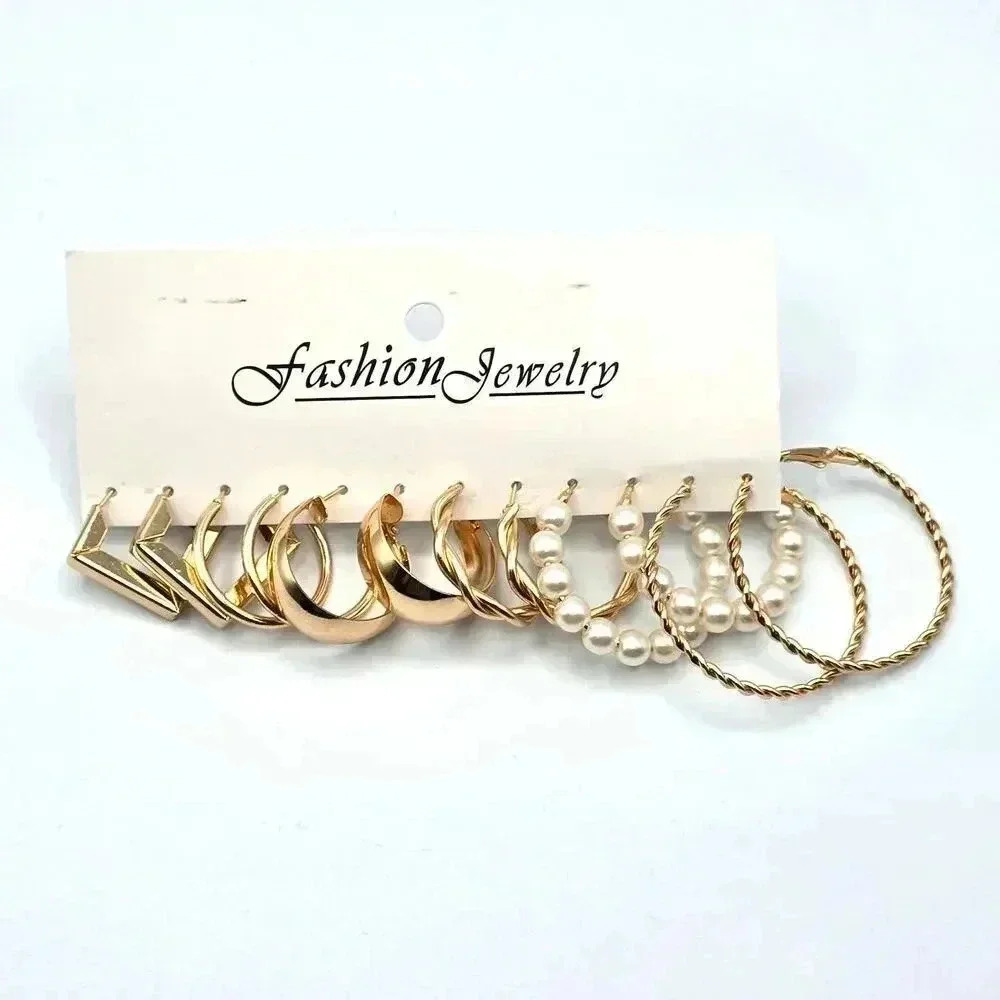 Gold Hoop Dangle Stud Earring Set of 6 Fashion Jewelry‎ NWT #E201